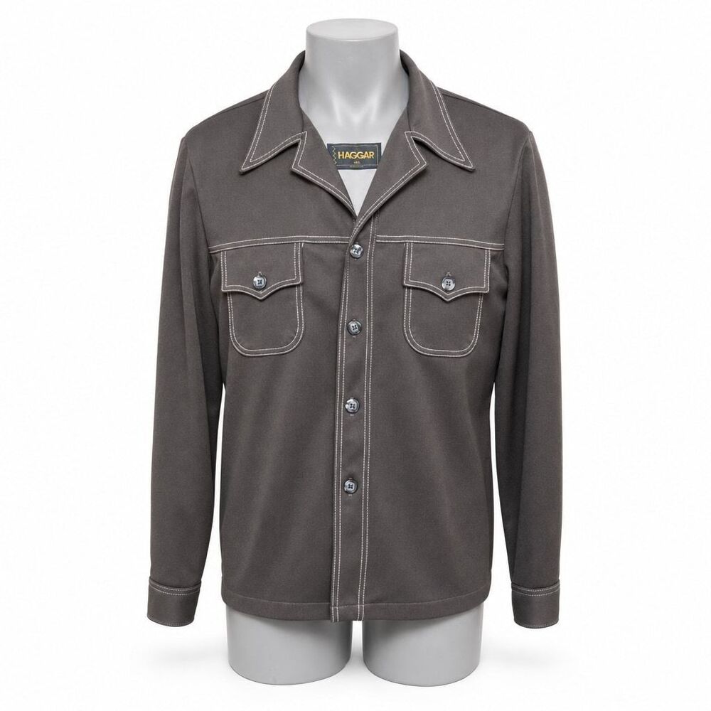 Vintage Haggar Men's Western Shirt Jacket Brown 42L USA
